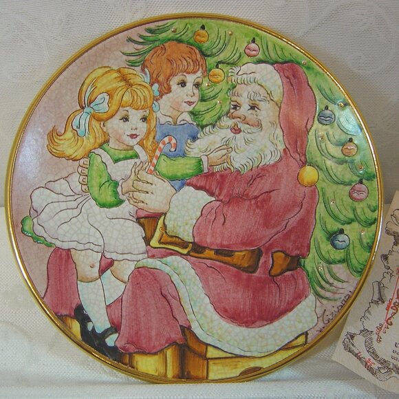 Vintage Veneto Flair collector plate by V. Tiziano-A Visit to Santa--1982 - Picture 1 of 5
